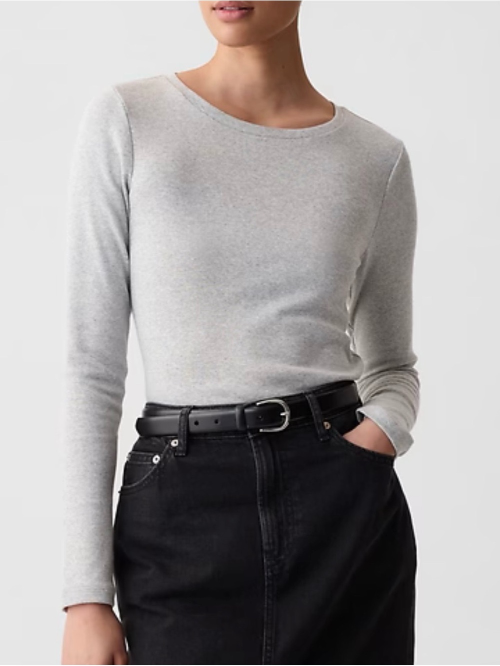 Modern Everyday Long Sleeve Light Heather Gray Crewneck Top